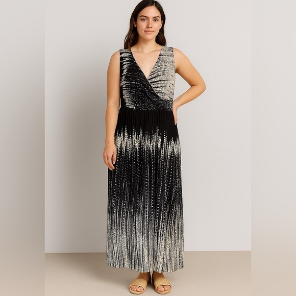 Ulla Popken midi dress navy cream floral sleeveless crossover bodice Size 20 - Picture 9 of 9